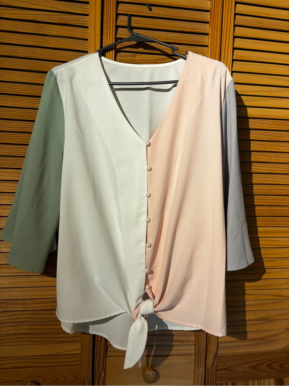 Colorblock Tie-Front V-Neck Blouse - Multi